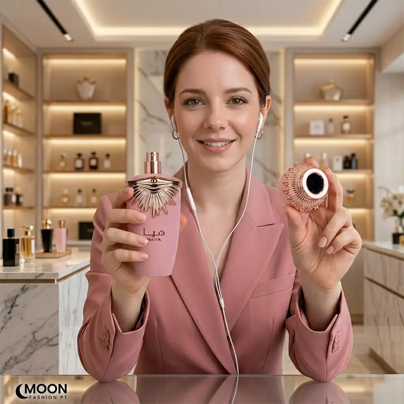 Detailed view of the decorative gold cap and spray atomizer of Lattafa Haya for women, 100ml EDP.