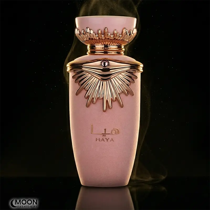 Lattafa Haya for women floral amber perfume in a luxury pink bottle, long-lasting fragrance for her.